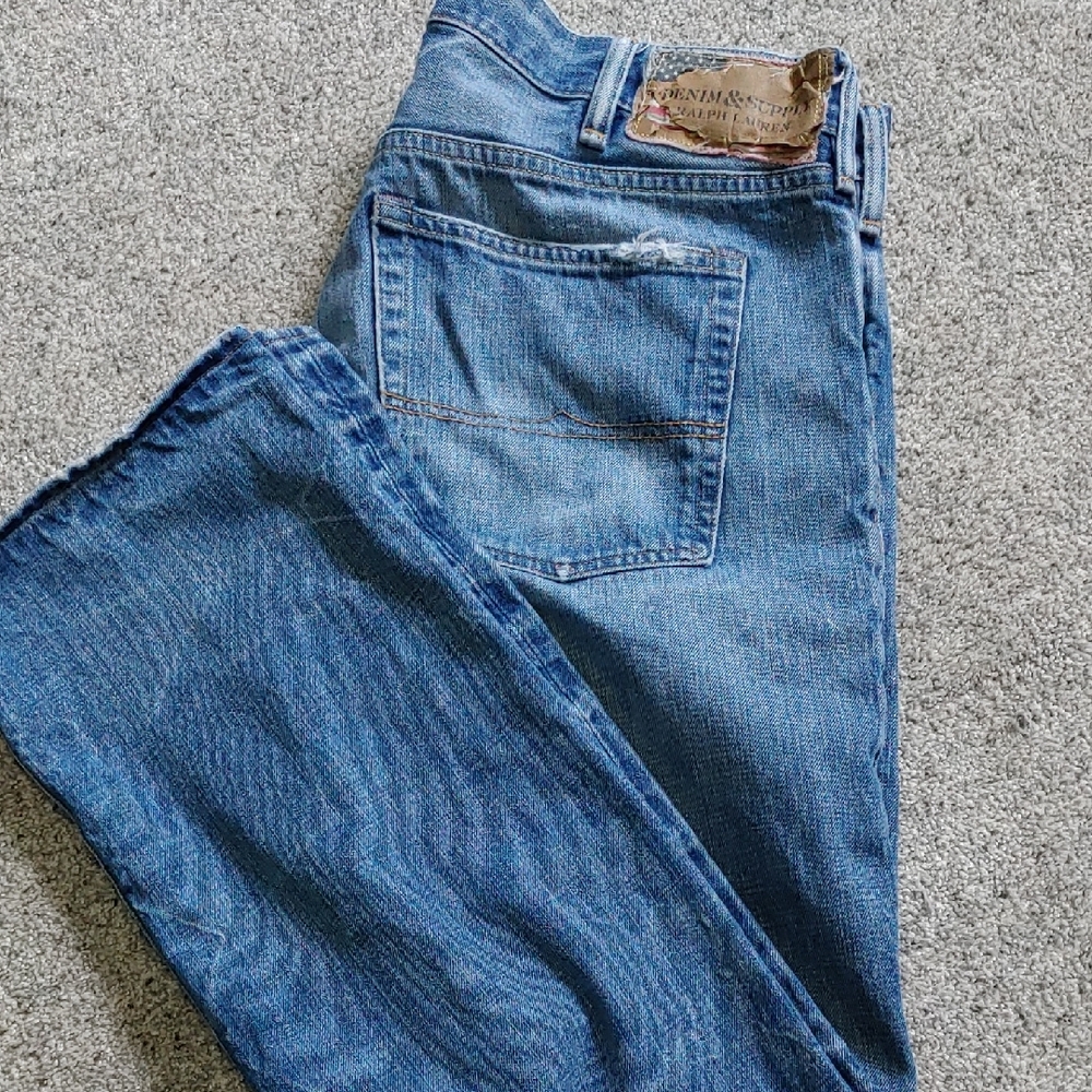 Y2K Ralph Lauren Men's Relaxed Fit Baggy Jeans Denim Distressed American Sz 38 - Picture 6 of 8